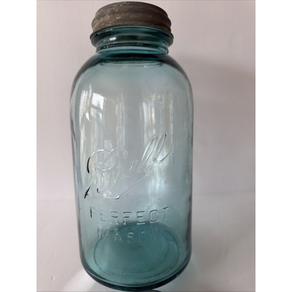 Vintage Blue Ball Perfect Mason #3 Jar 1910-1923 Half Gallon W/Zinc Lid 9.5"